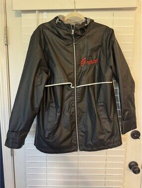 Charles River Black New Englander Rain Jacket Women's Large Embroidered GRACE